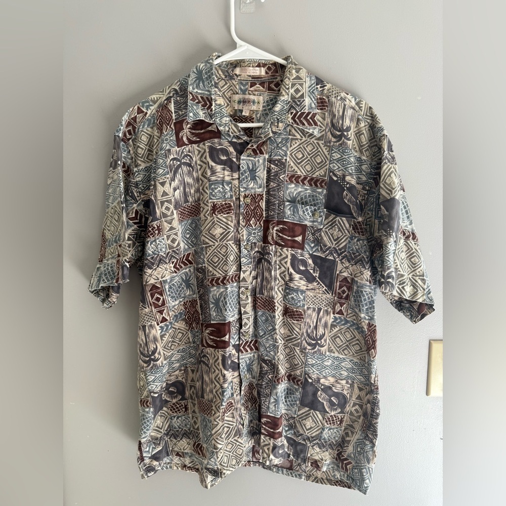 Campia Moda Hawaiian Button Up Short Sleeve Shirt Mens SZ L Cotton Casual Summer
